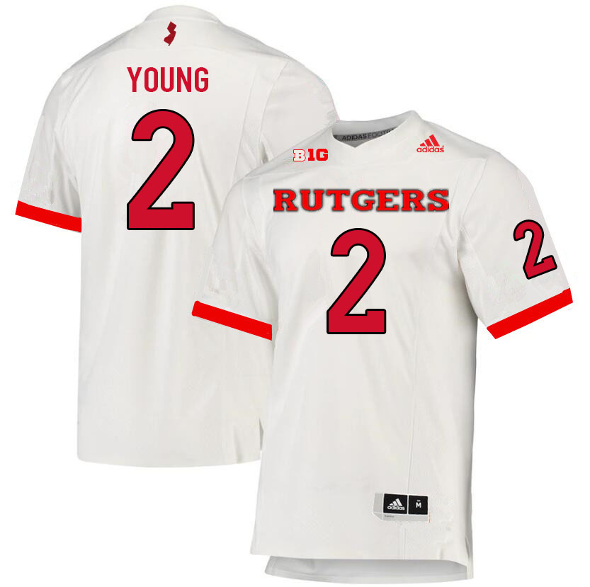 Men #2 Avery Young Rutgers Scarlet Knights College Football Jerseys Sale-White